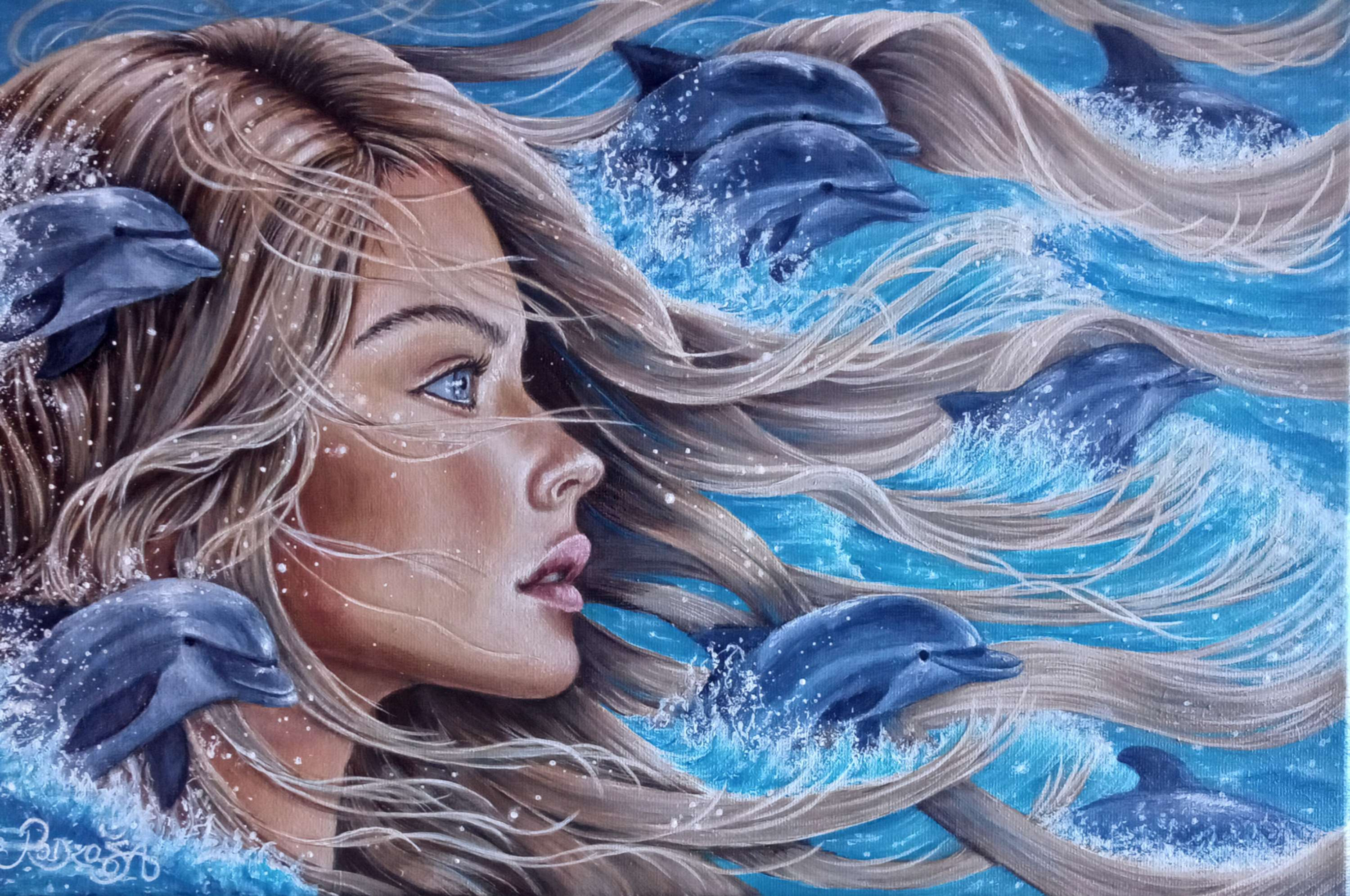 Fine Art Print 'Ocean Fellows', by Radka SoulArt, visionary artist Tenerife, Canary Islands