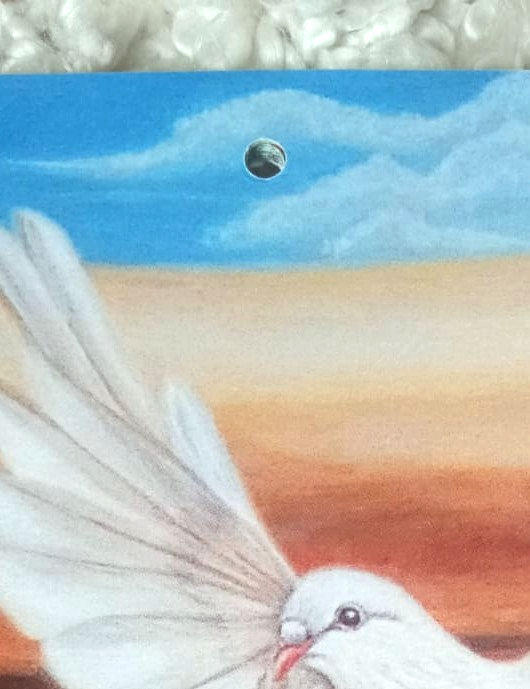 Thumbnail: Radka SoulArt 2026 wall calendar ‘Soul Letters’ featuring 12 original paintings  A4 size; detail of hanging hole