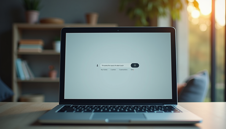 Close-up view of a laptop screen showing a home search platform