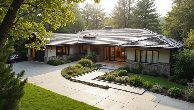 High angle view of a senior-friendly home with accessible features