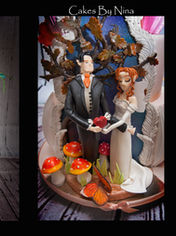 Beauty and the beast modelling chocolate figurines wedding cake