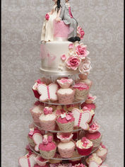 Birdcage wedding cake, quirky wedding cake, travel wedding cake, cupcake wedding cake, mini cake wedding cake, teapot wedding cake