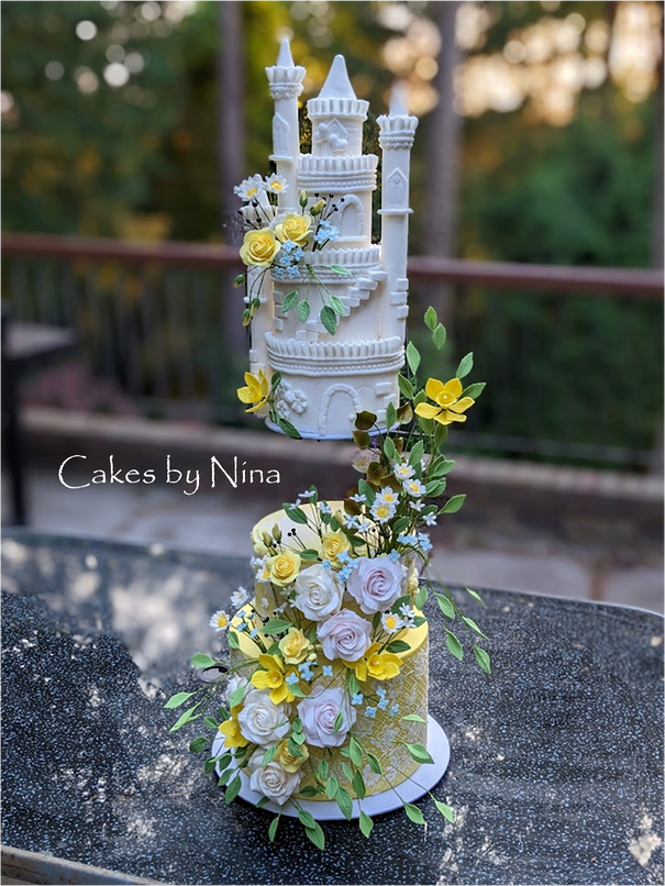 Luxury wedding cake Surrey, Hampshire and Berkshire - bespoke sugar flower wedding cake. An award winning cake design in Surrey. Floating wedding cake, unusual wedding cake, luxury wedding cake, wedding cake, cakes by nina, sugar flowers wedding cake, castle wedding cake, floating wedding cake