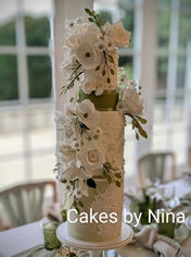 Wedding Cake Froyle Park - Stunning tall elegant cake with sugar flowers sage green and white