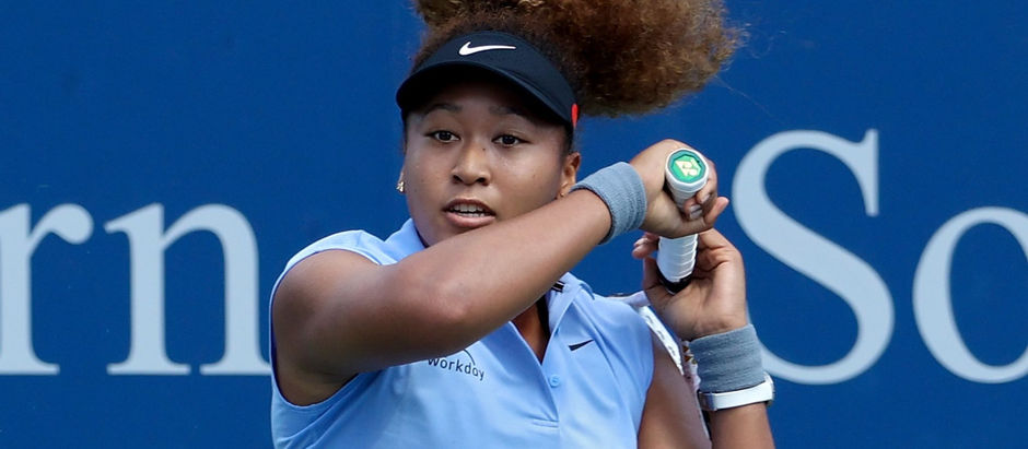 Naomi Osaka gets a win over Marie Bouzkova during opening night at the US Open, 6-4, 6-1