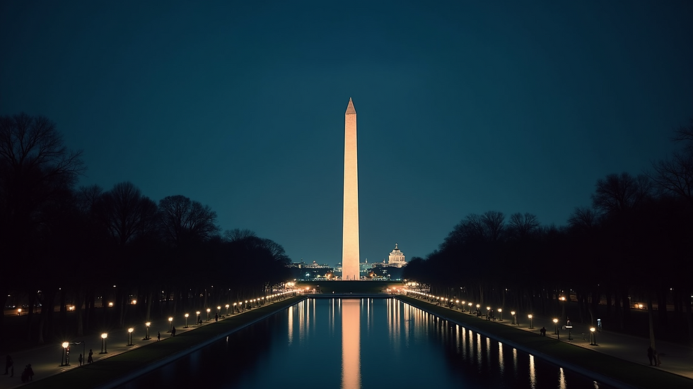 High angle view of the Washington Monument at night