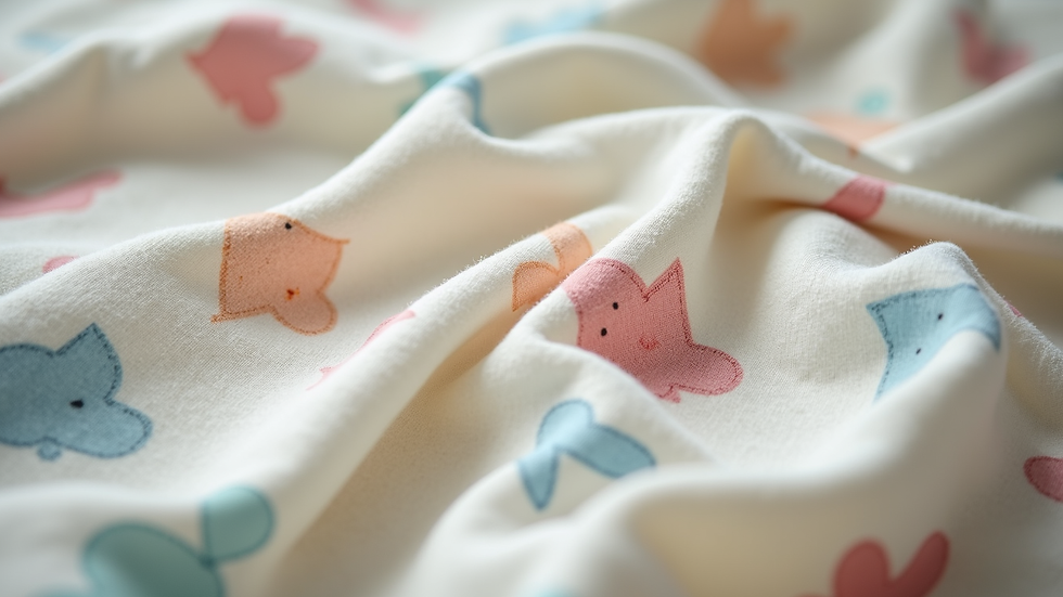 Close-up of soft cotton fabric with child-friendly print