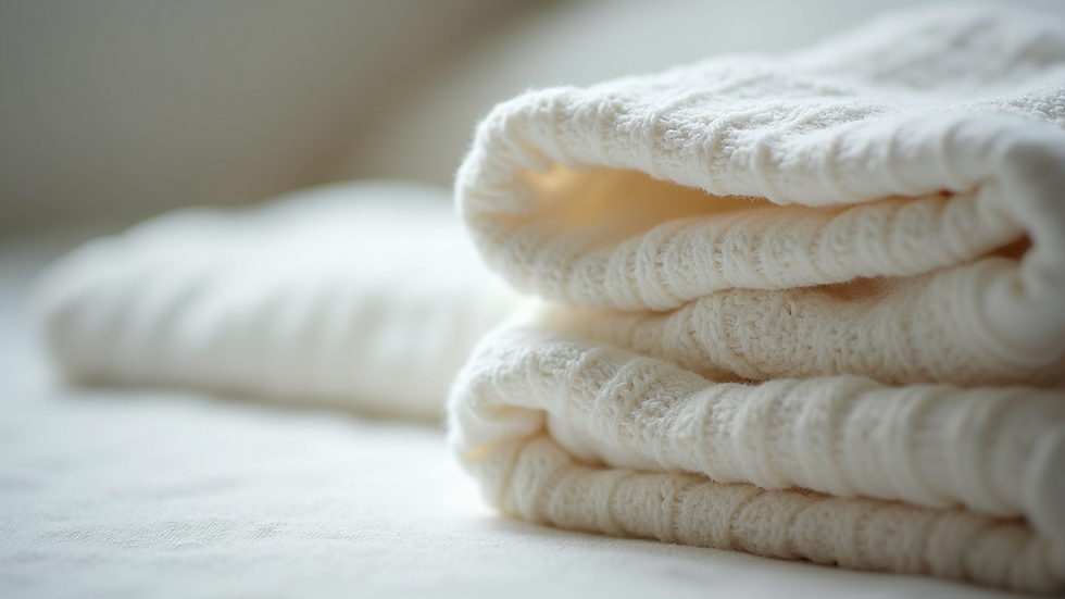 Close-up view of soft cotton baby clothes folded neatly