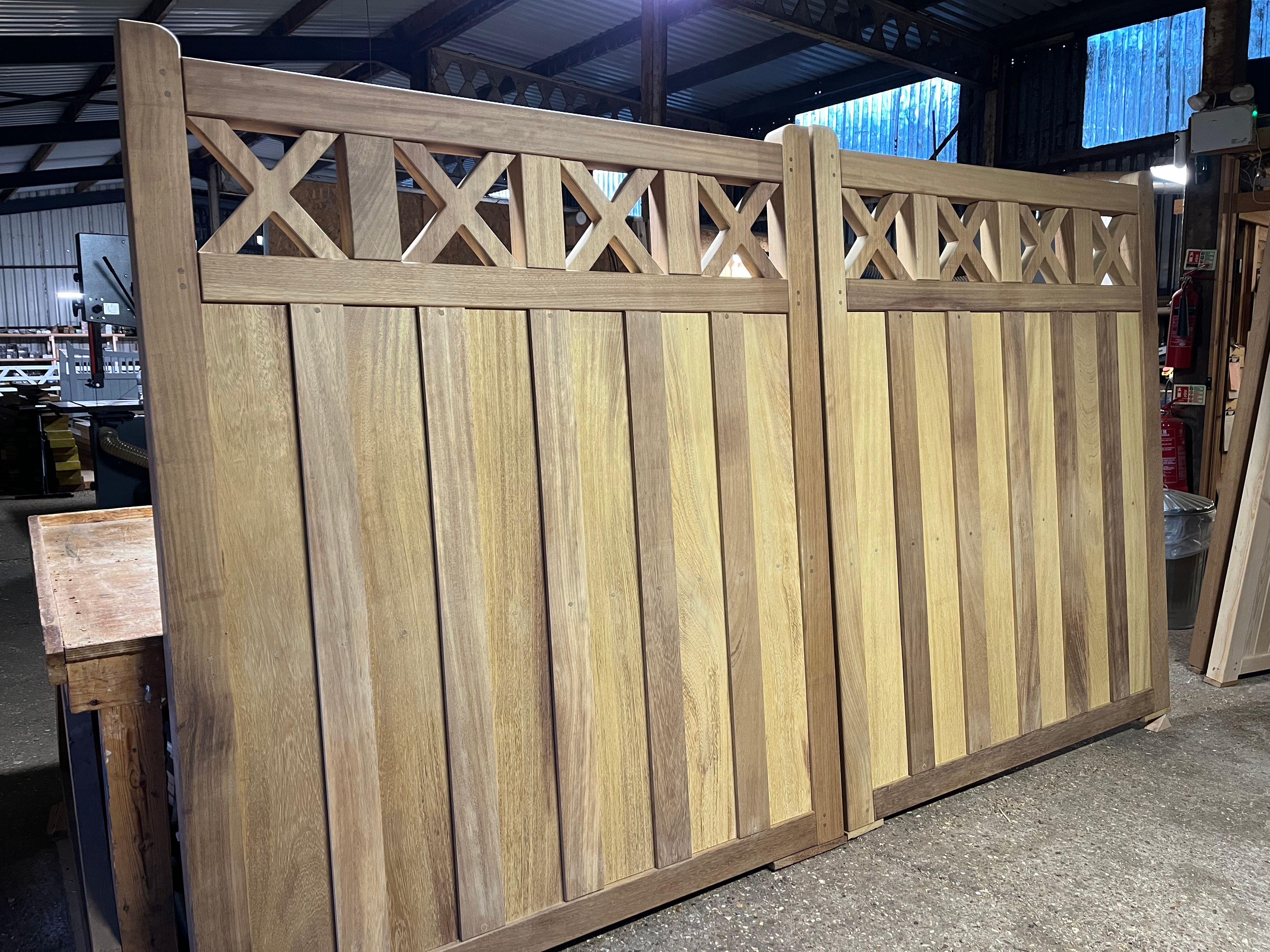 Wooden Garden Driveway Gate With Crosses Front View