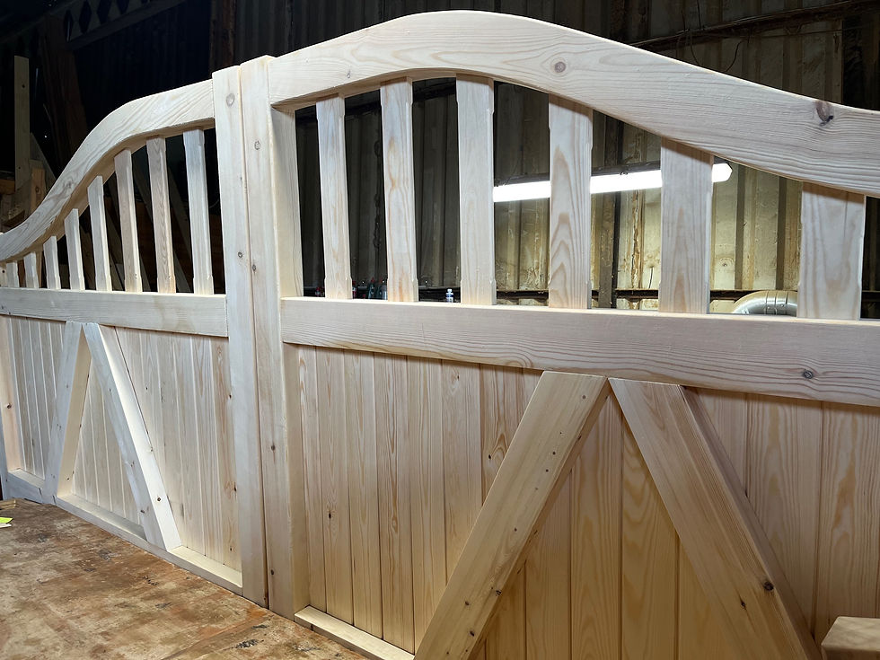 Thumbnail: Timber Driveway Gates Arched Top With Spindles Back View