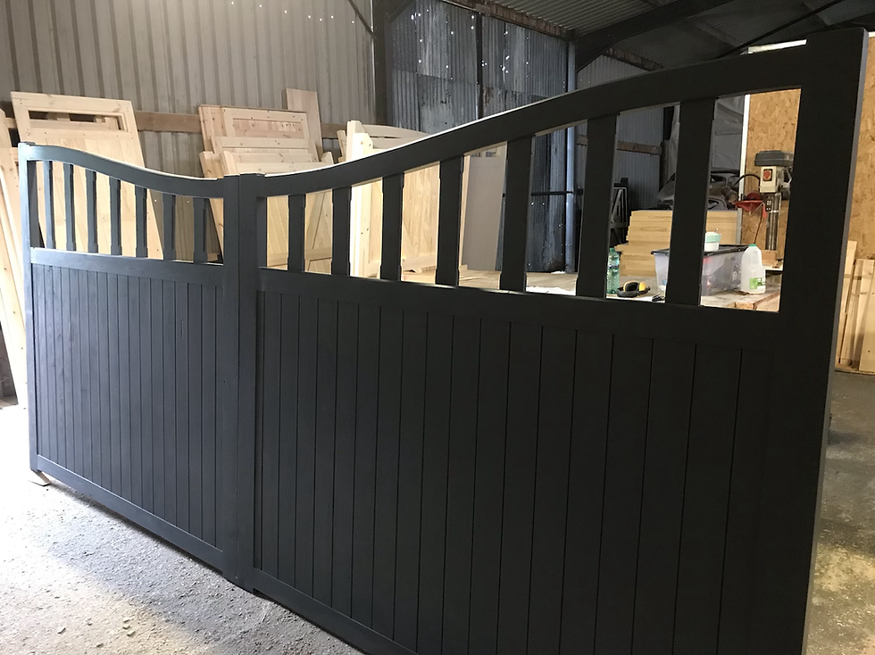 Painted Grey Wooden Driveway Gates Front View