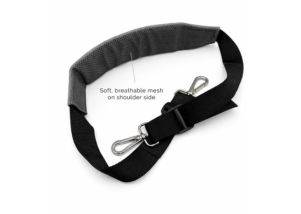 Thumbnail: Close-up of breathable mesh underside for added comfort and airflow in this suede camera shoulder strap.