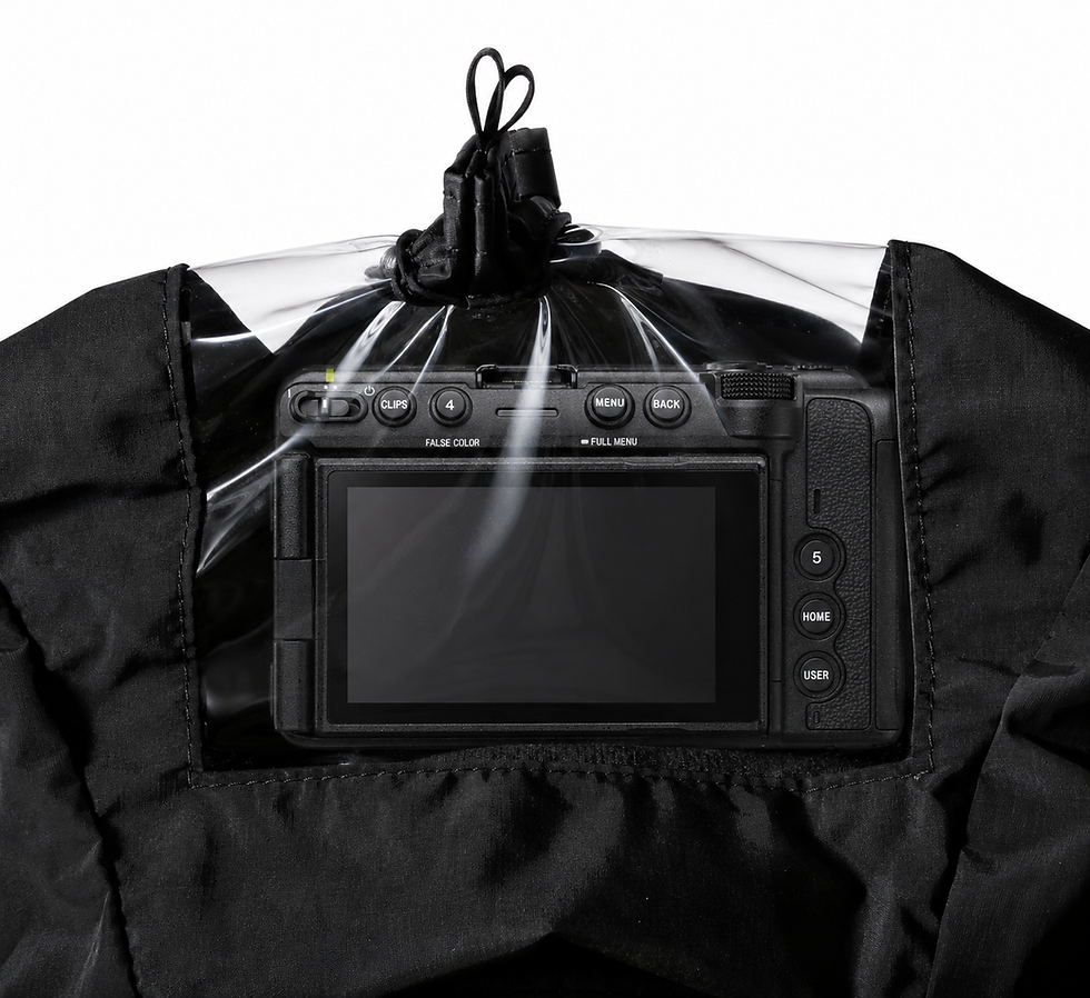 Clear vinyl viewing window on Sony FX5 camera rain cover