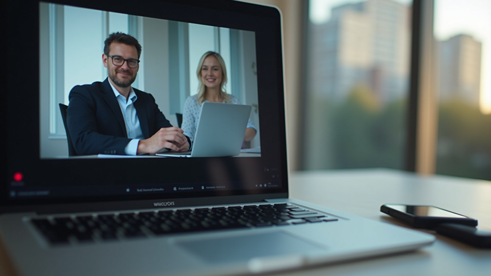 Close-up view of a laptop screen showing a virtual business meeting