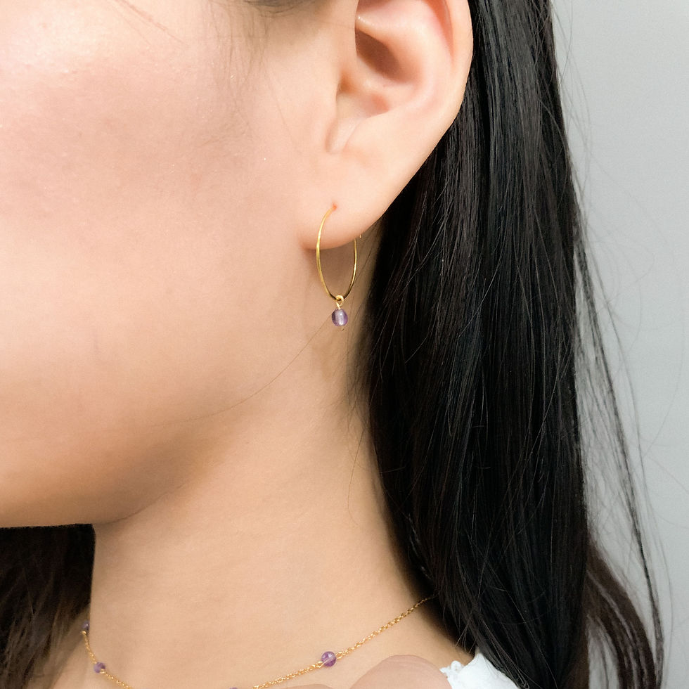 縮圖：Classic Mini Amethyst Hoop Earrings