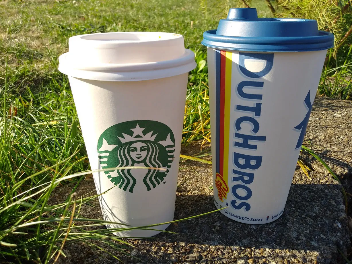 picture of a Starbucks and Dutchbros cup