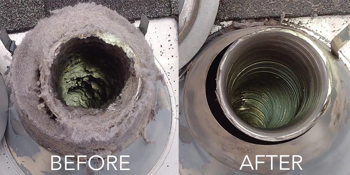 Picture of before and after of a dryer vent