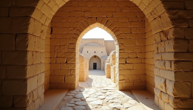 Eye-level view of the Cave of Machpelah entrance surrounded by ancient stone walls