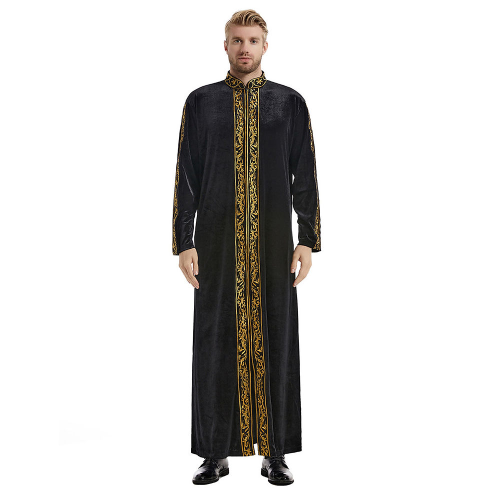 Thumbnail: Men Islamic Arabic Kaftan Muslim Clothing Long Sleeve Velvet Embroidery Abaya Ro