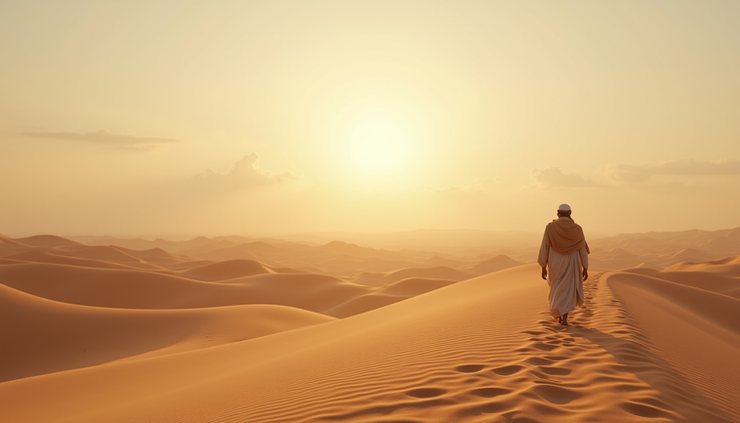 Eye-level view of ancient desert landscape symbolizing Prophet Abraham's journey