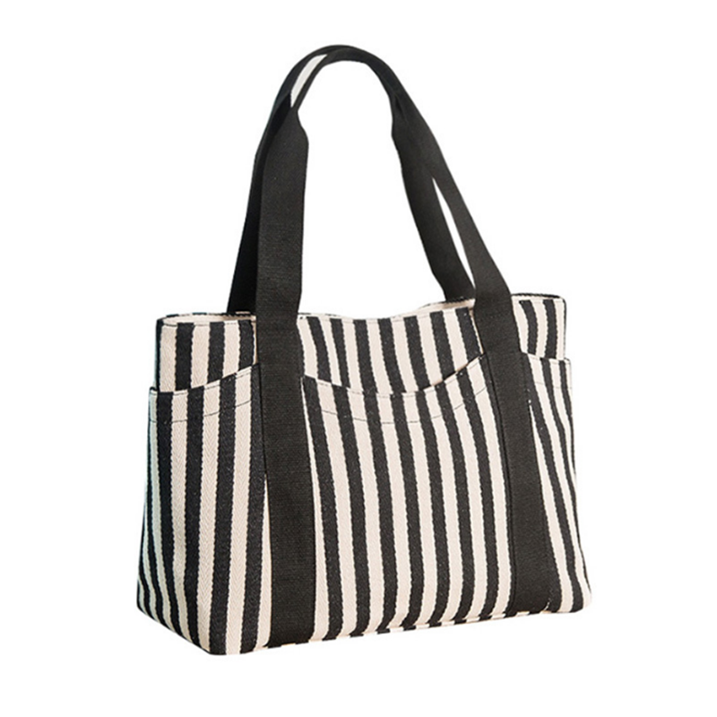 Thumbnail: Summer Ladeis Striped Canvas Tote Handbag Retro Hit Color Shopping Hot Sale Beac