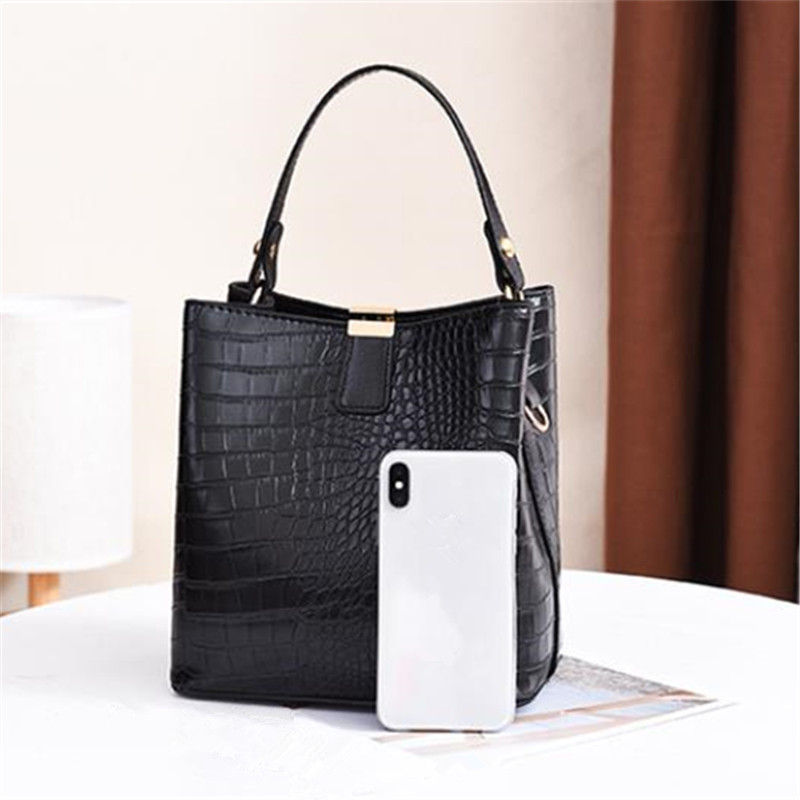 Thumbnail: Vintage Stone Leather Handbag Shoulder Crossbody Bags Fashion Female Bucket Bag 