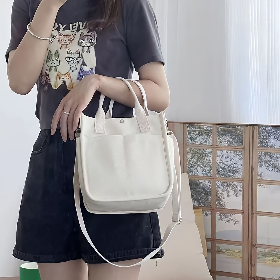 Thumbnail: Small Canvas Tote Bag with Pockets Crossbody Bags for Women Cute Shoulder Purse 