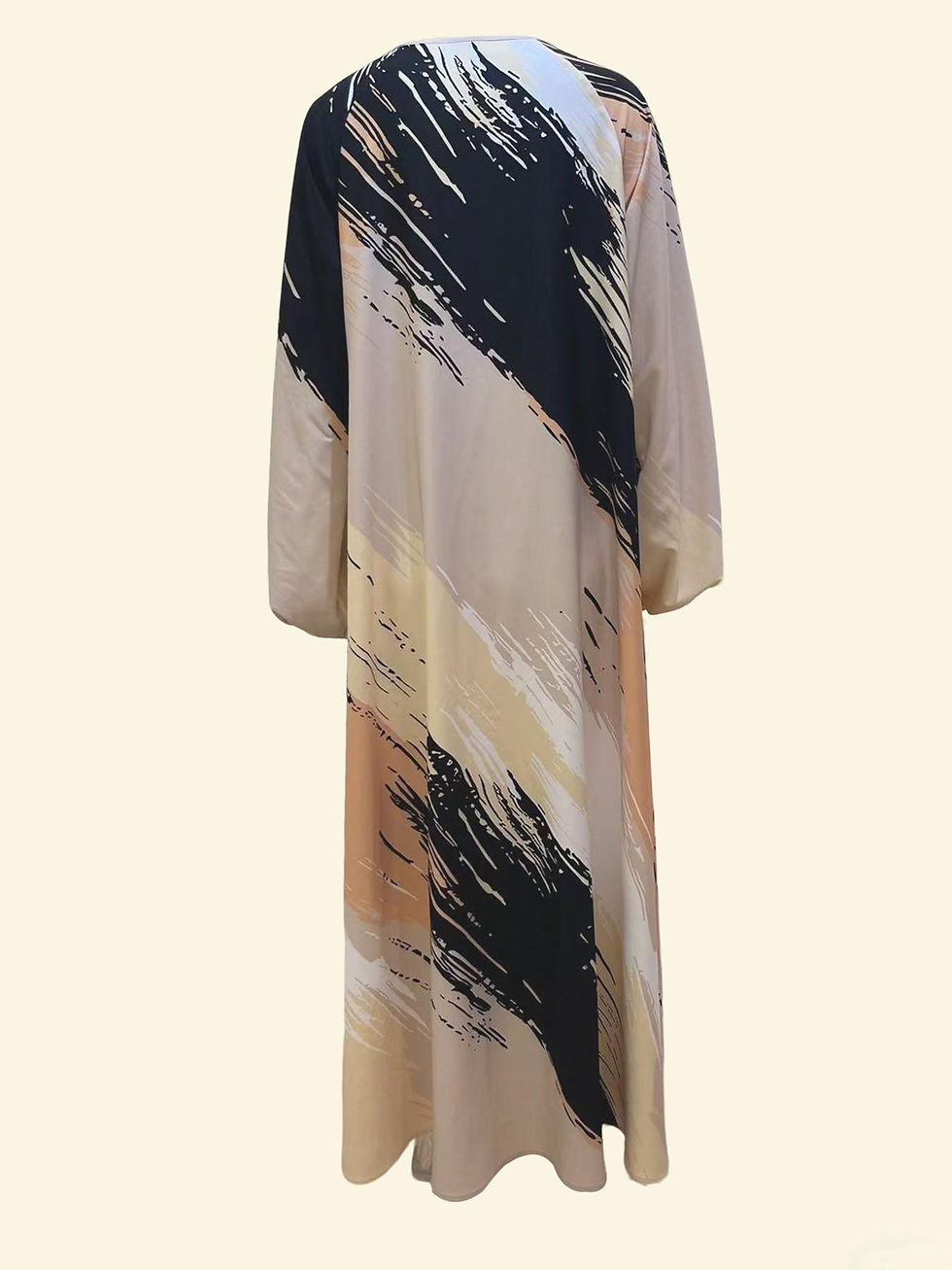 Thumbnail: Artistic brushstroke print abaya robe, Muslim women's long sleeve maxi dress