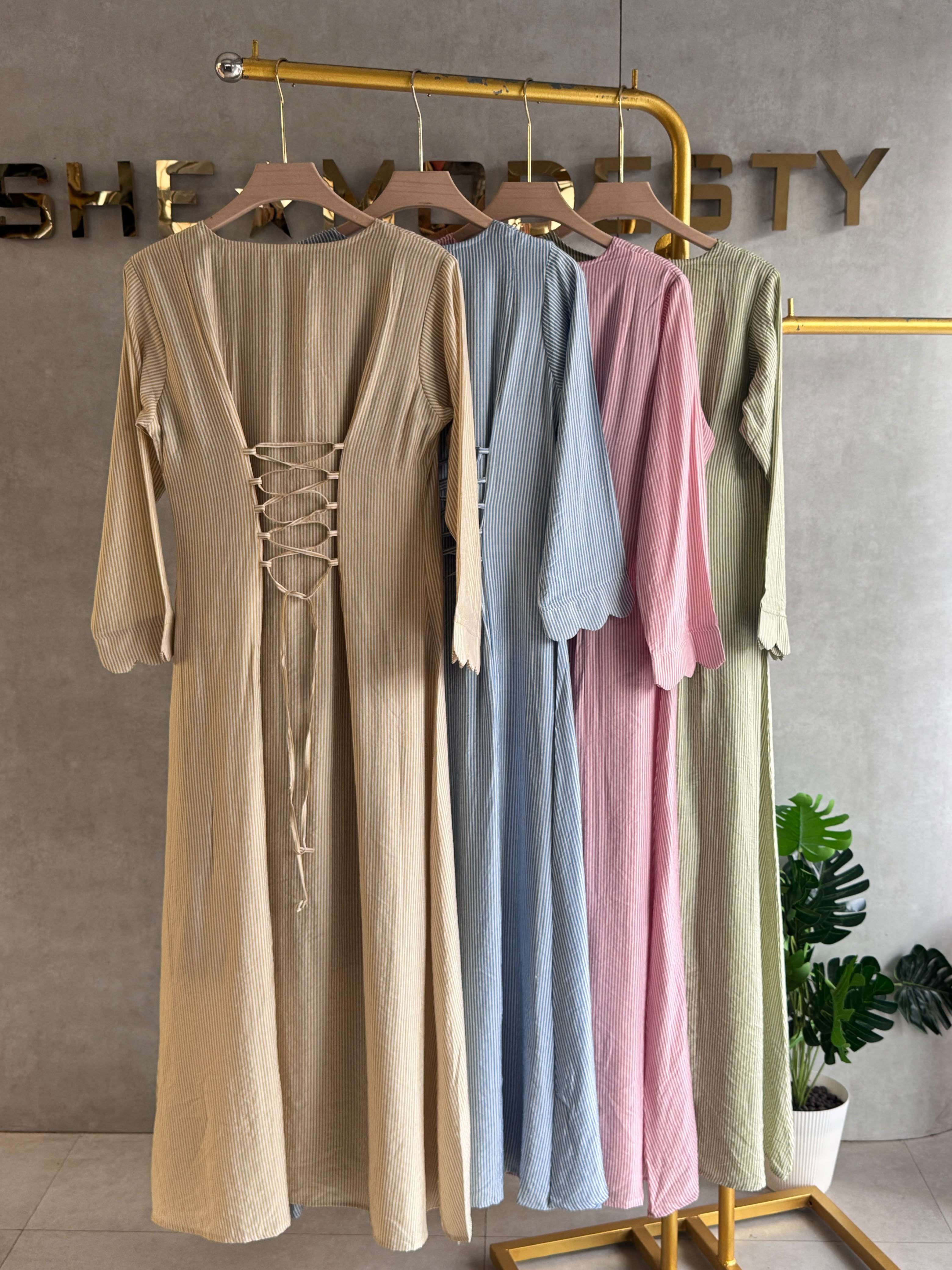 19003 - STRIPE TIE BACK MAXI GOWN