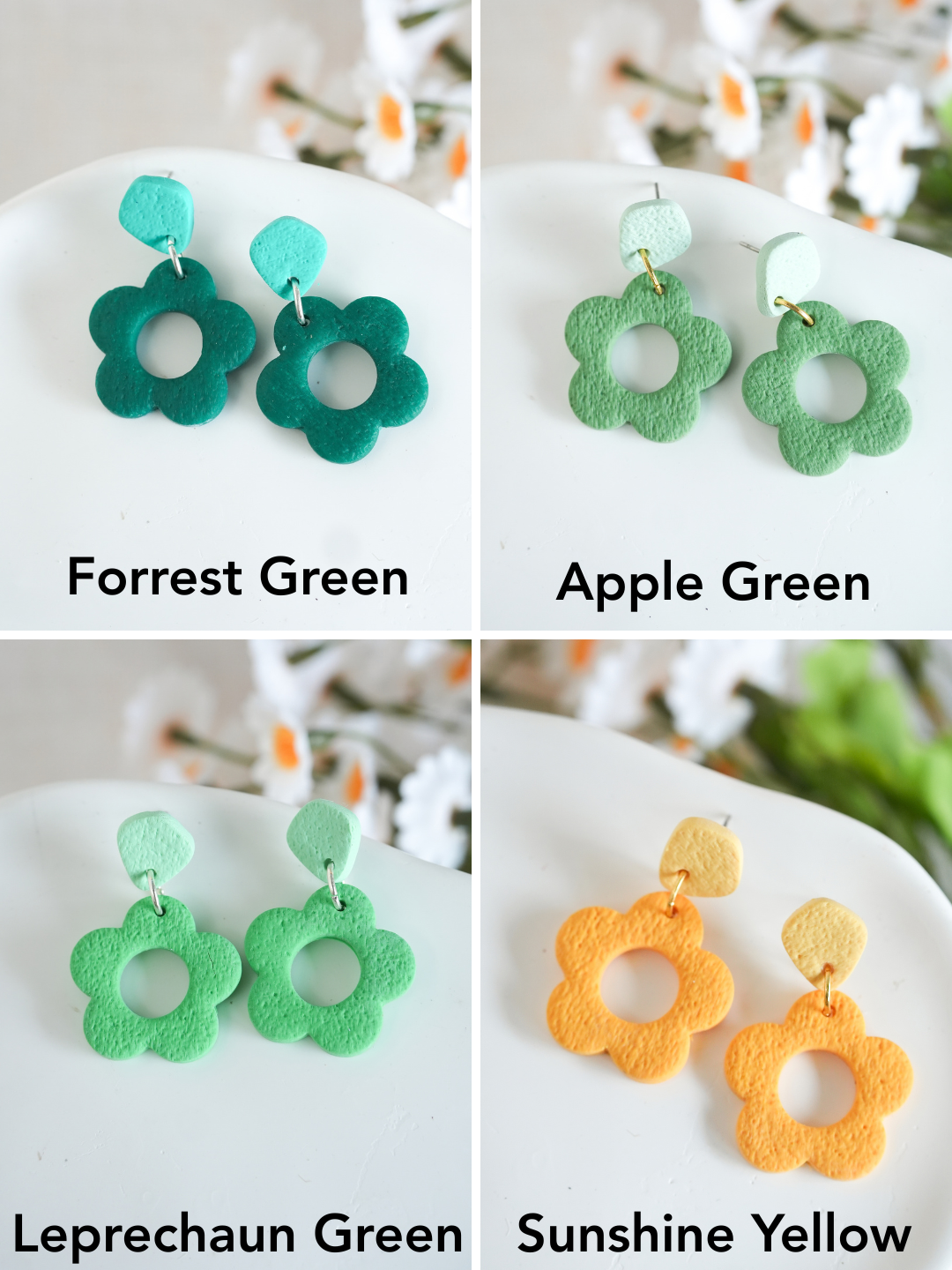 Brielle Polymer Clay Flower Dangle Earrings Neutral | Choose Your Colour