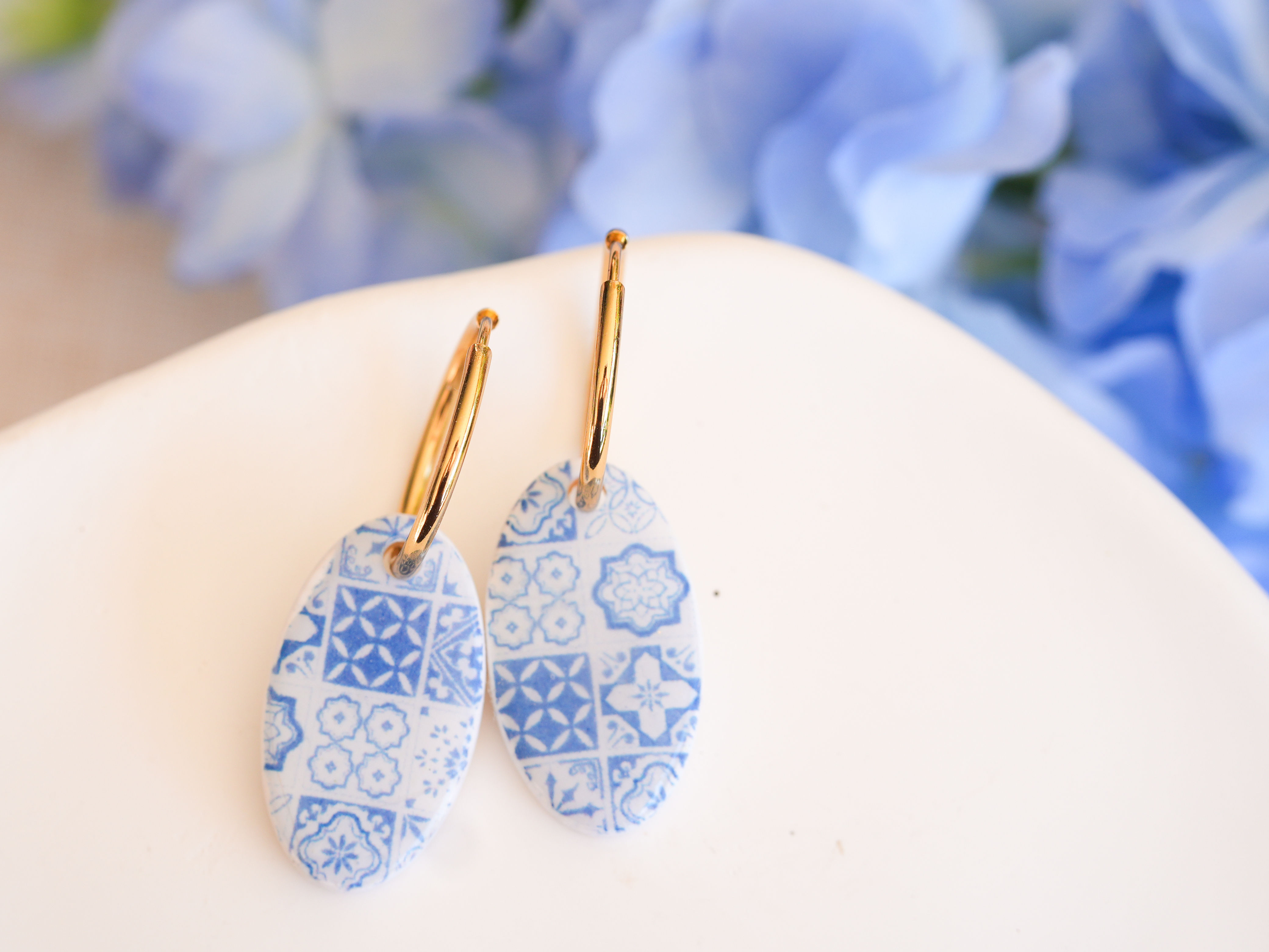 Limited Edition Blue & White Polymer Clay Hoop Earrings | Choose Your Style