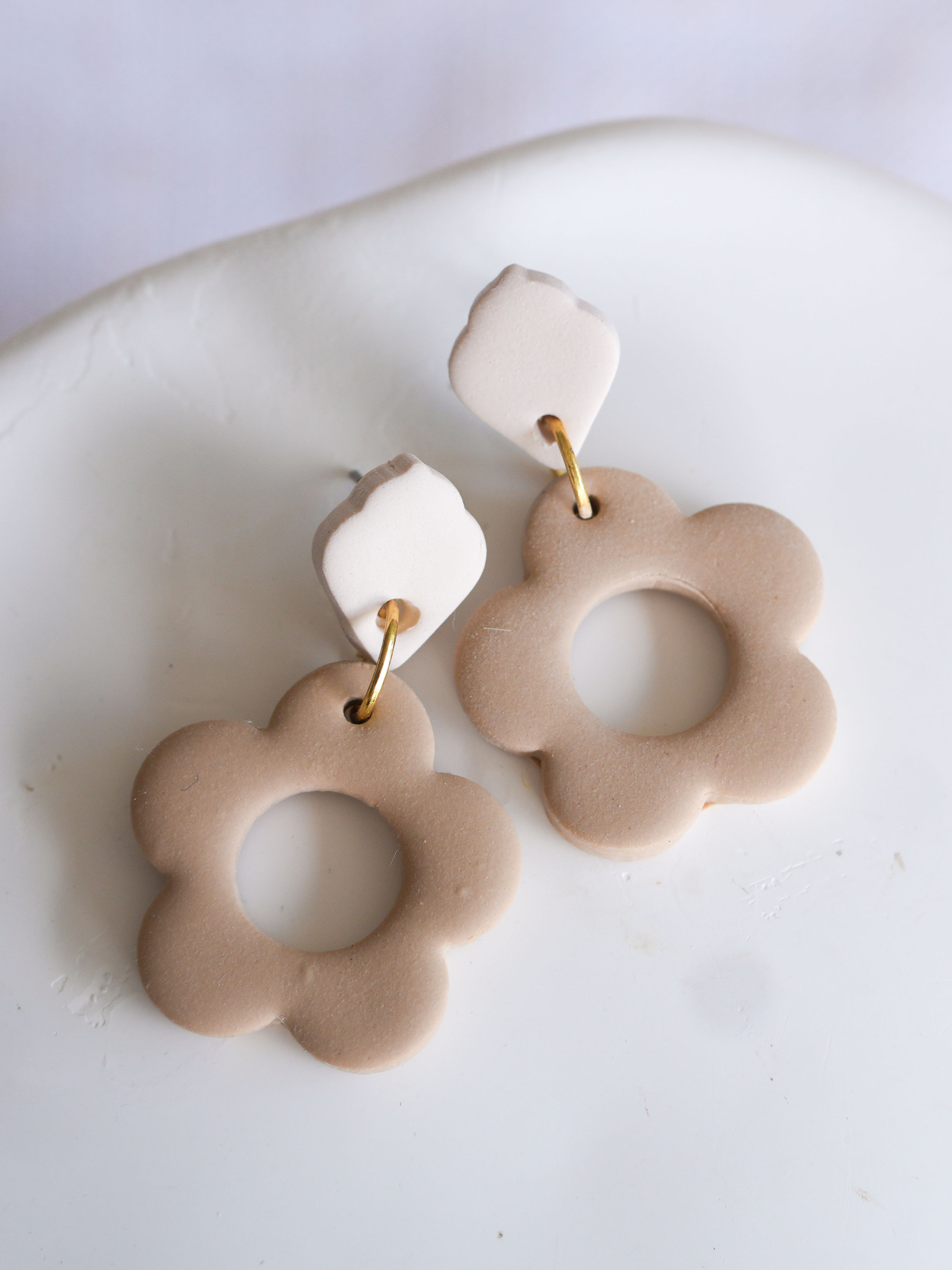 Brielle Polymer Clay Flower Dangle Earrings Neutral | Choose Your Colour