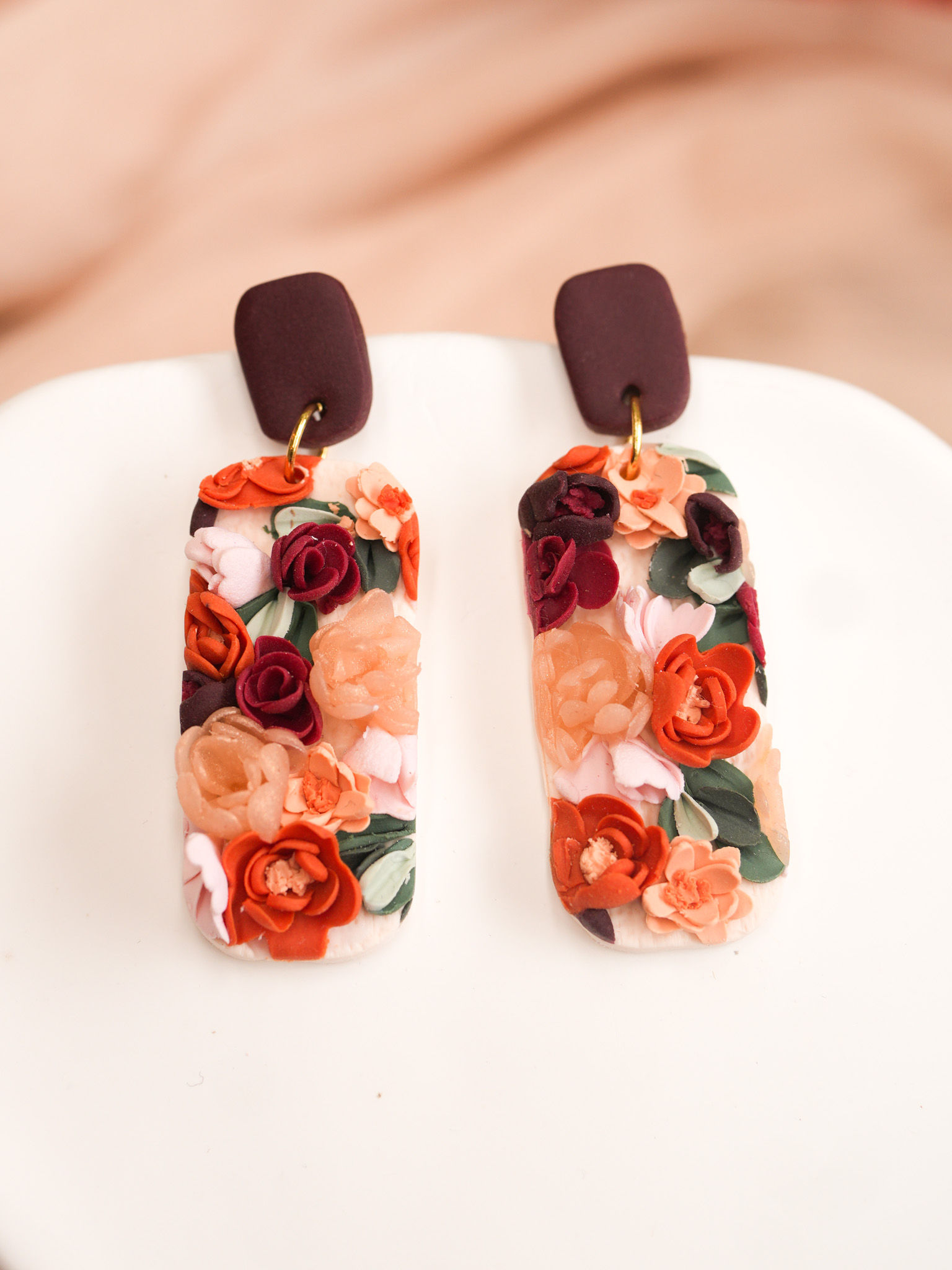 Sarah Romance RectangleFloral Slab Statement Earrings