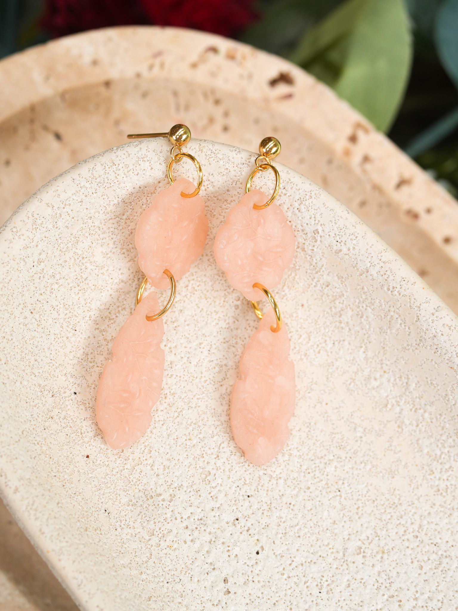 Soft Peach Petal Press Dangle Earrings