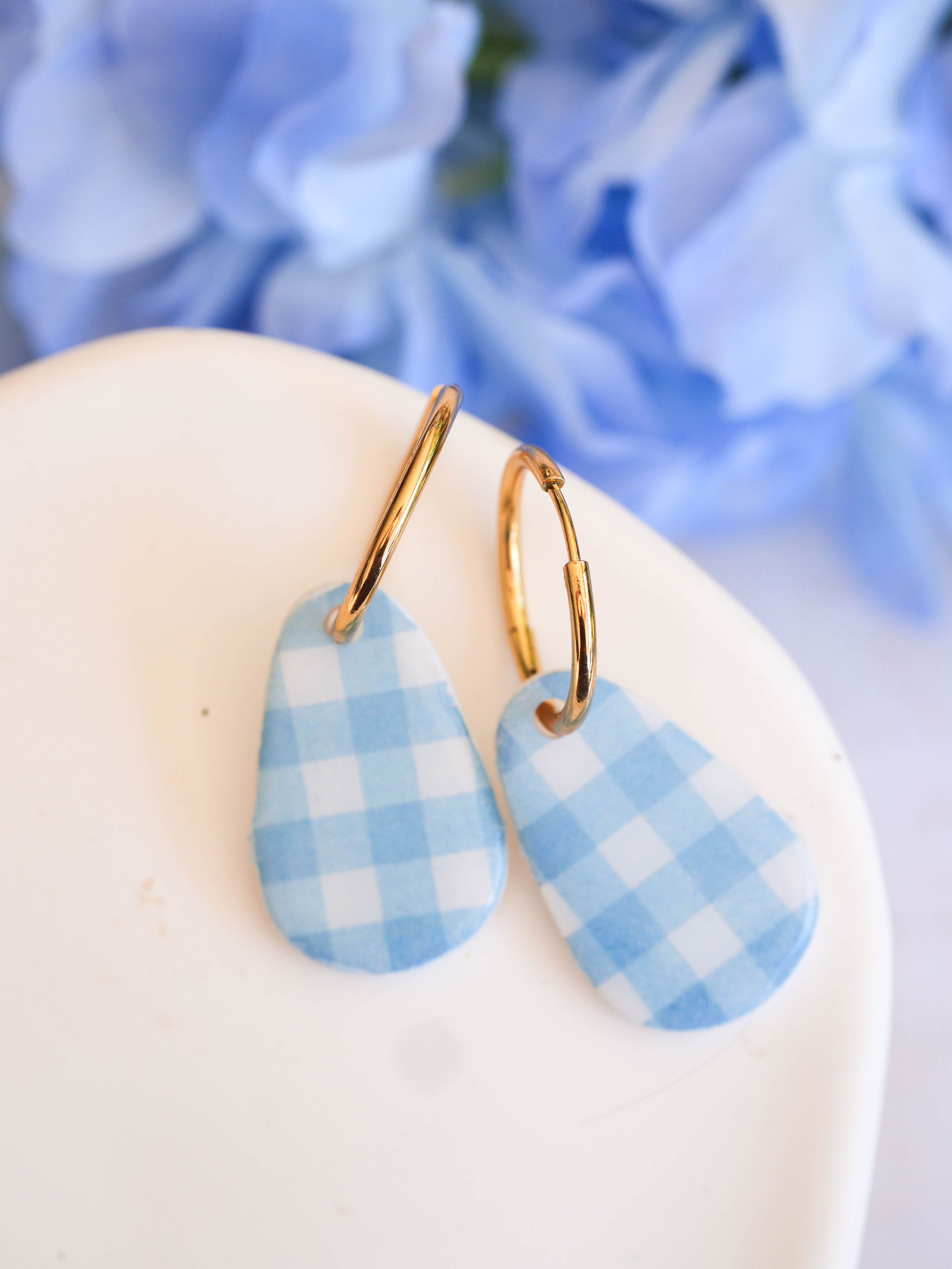 Limited Edition Blue & White Polymer Clay Hoop Earrings | Choose Your Style