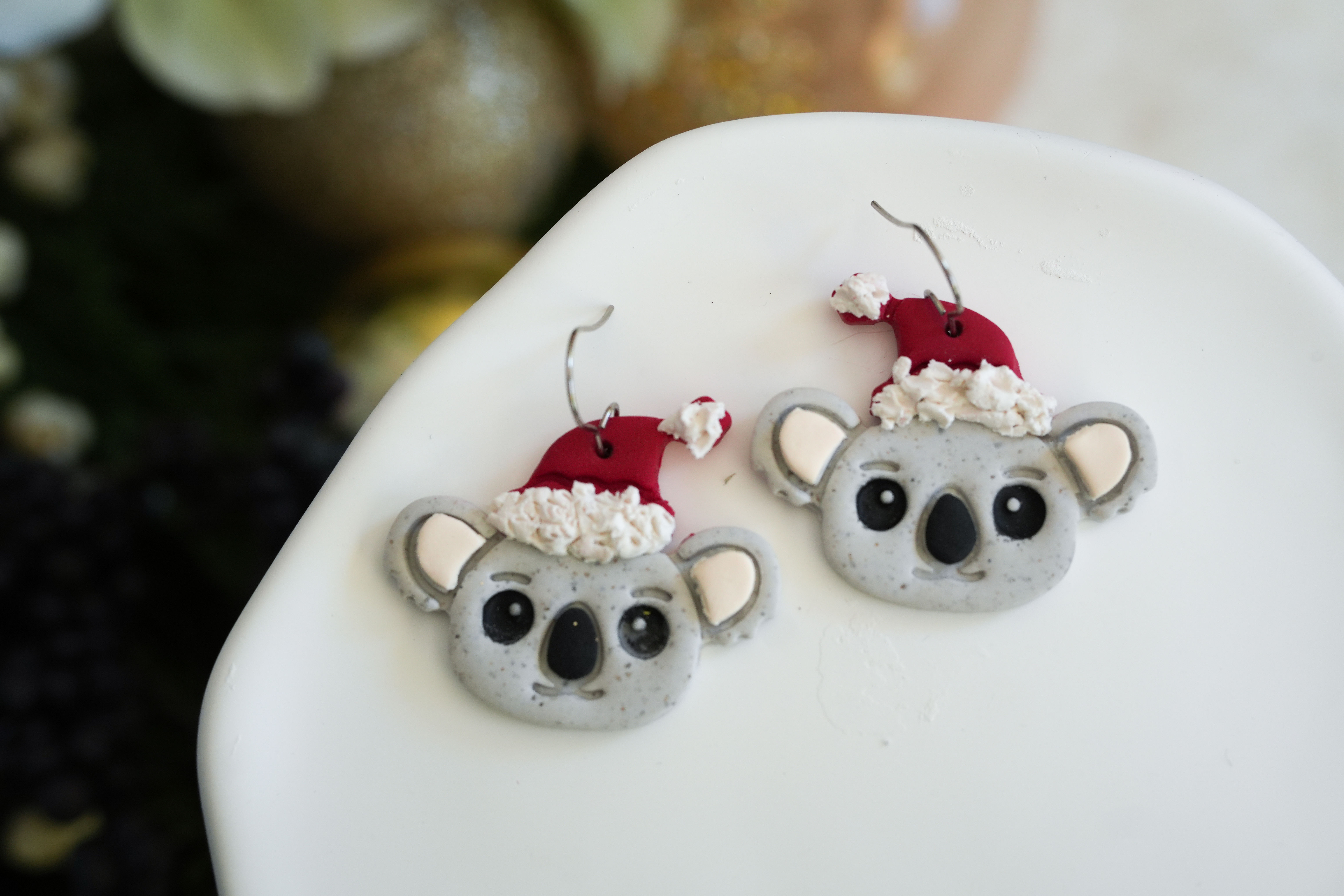Christmas Koala Aussie Christmas Dangle Earrings with Christmas Hats