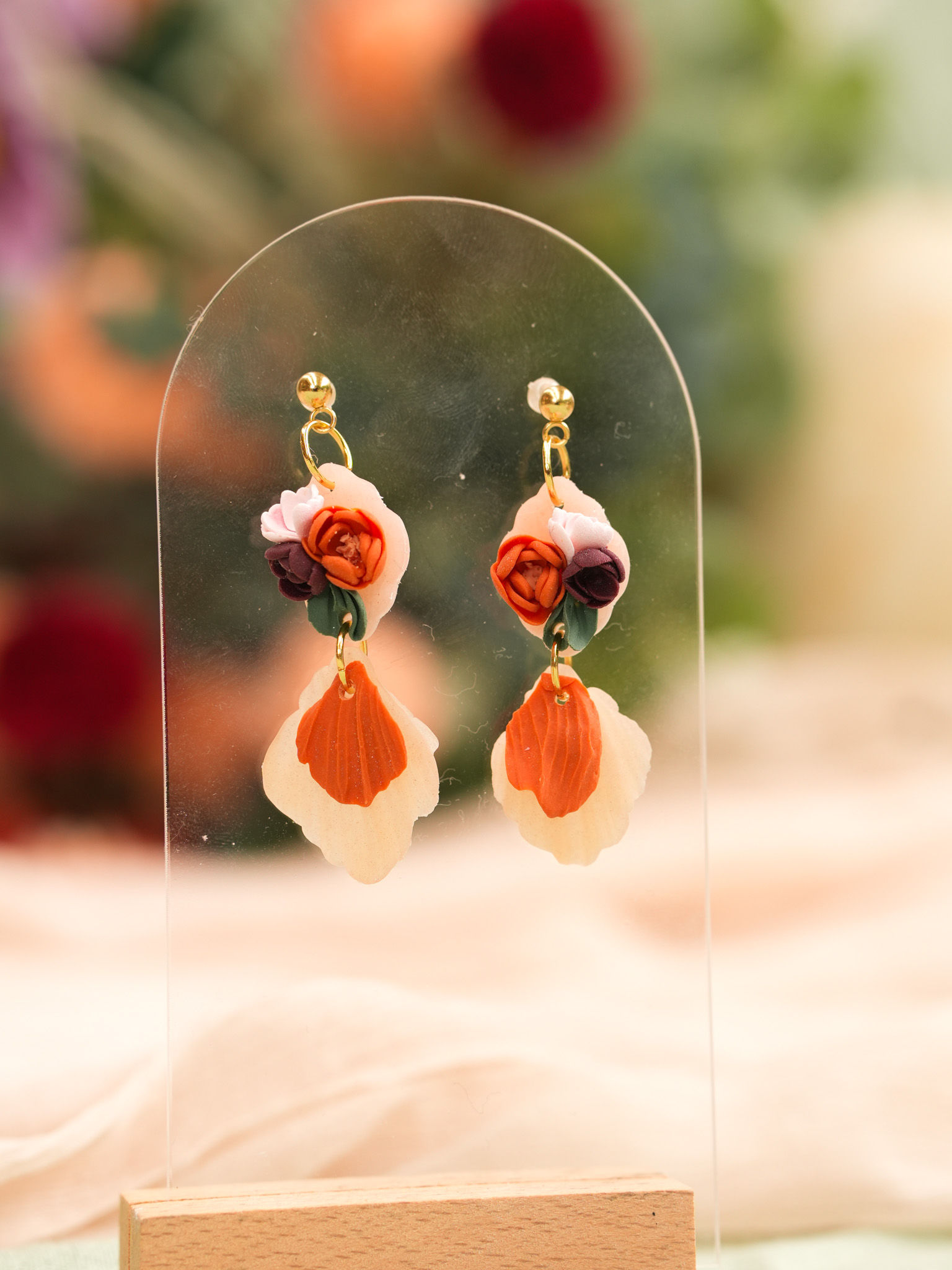 Mini Autumn Bloom and Petal Dangle Earrings