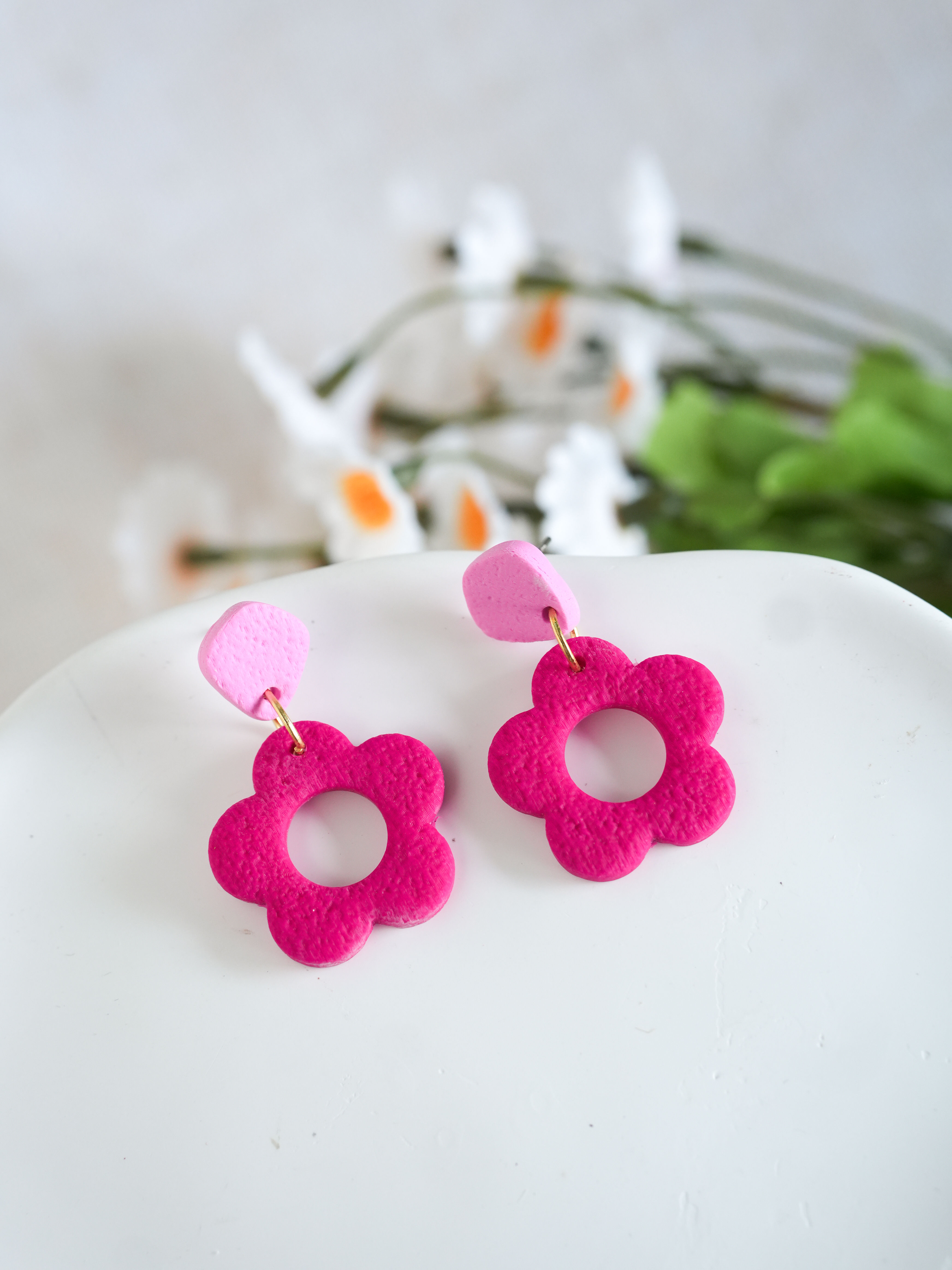 Brielle Polymer Clay Flower Dangle Earrings Bright & Muted | Choose Your Colour