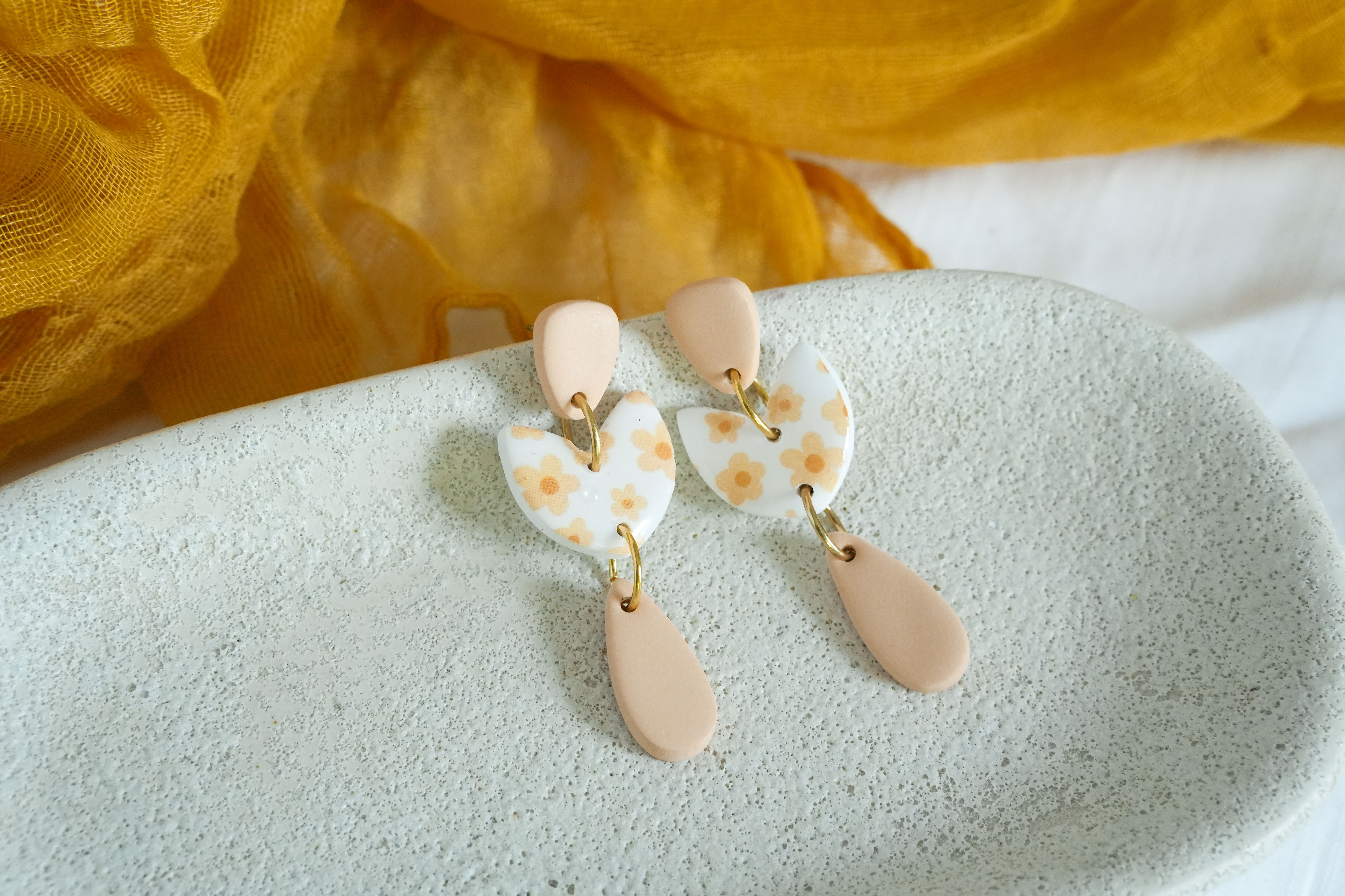 Maeve Yellow Flower Print Spring Dangle Earrings