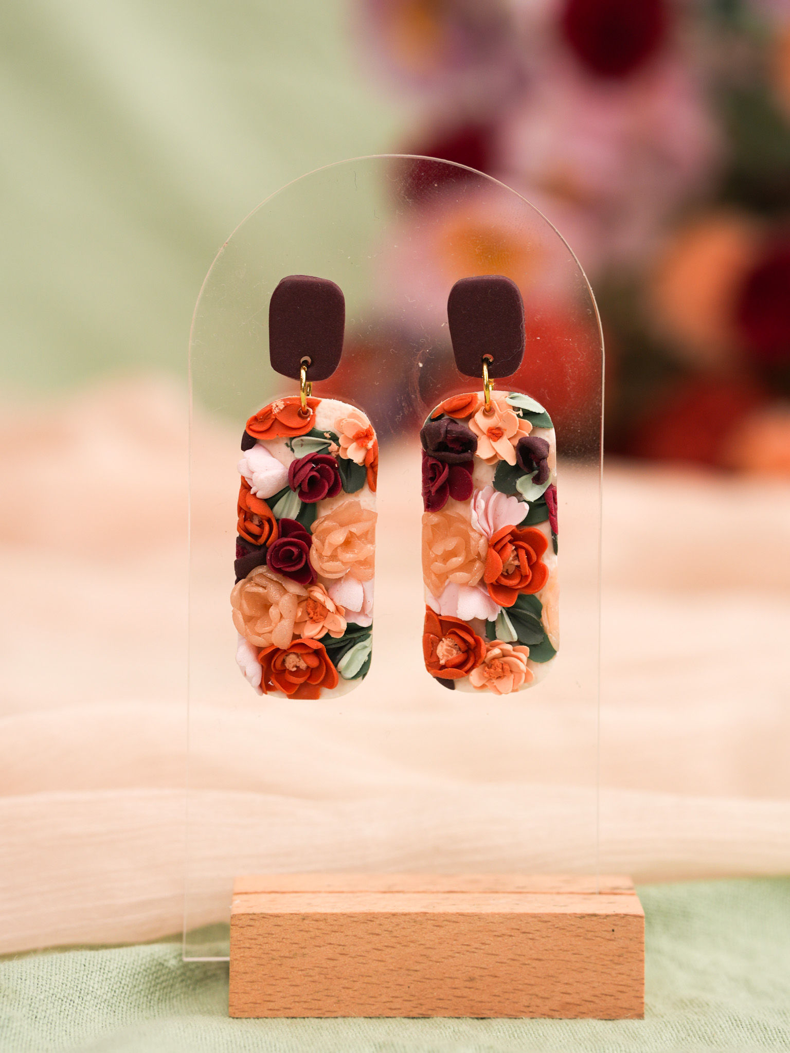 Sarah Romance RectangleFloral Slab Statement Earrings