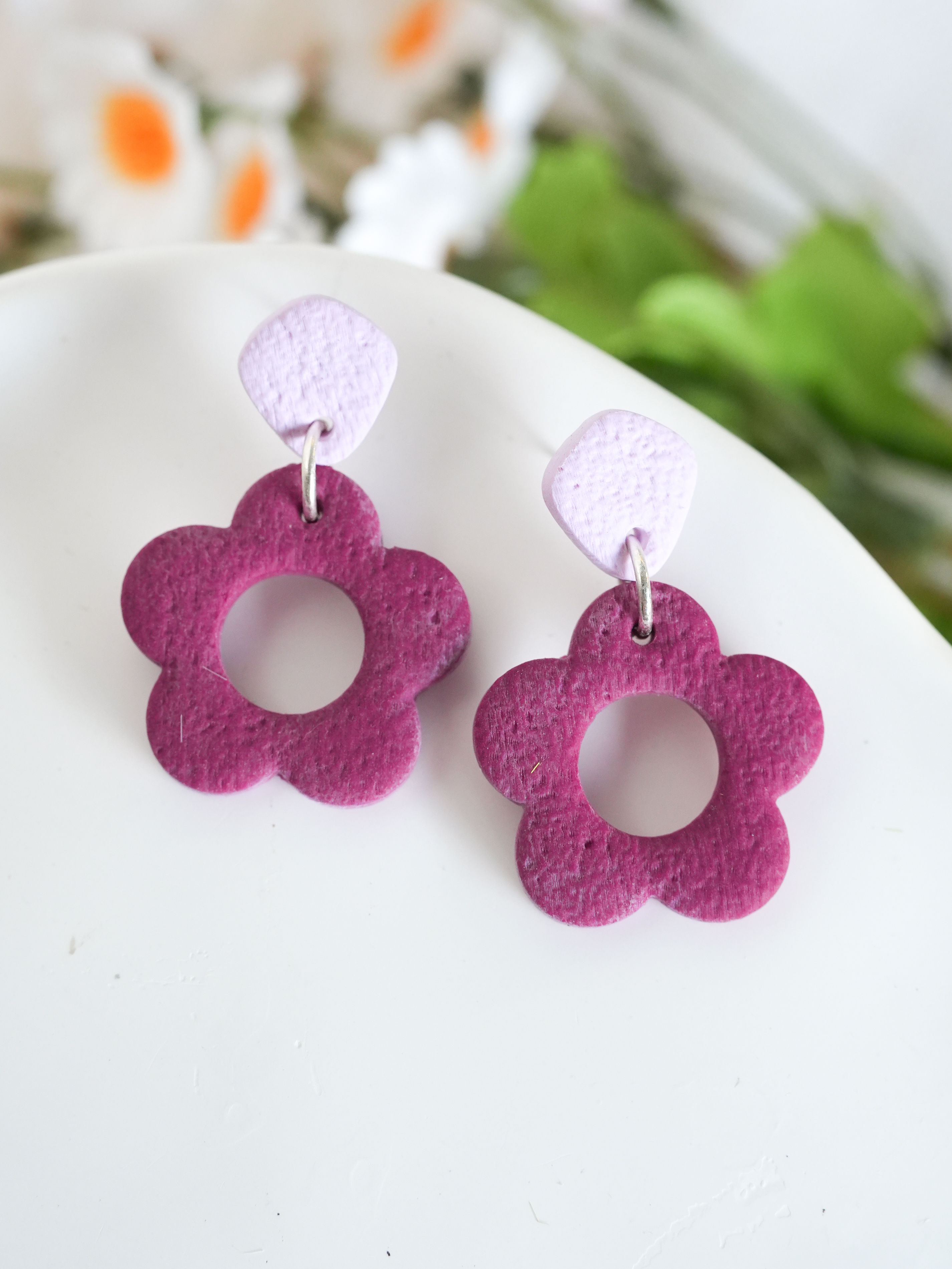 Brielle Polymer Clay Flower Dangle Earrings Bright & Muted | Choose Your Colour