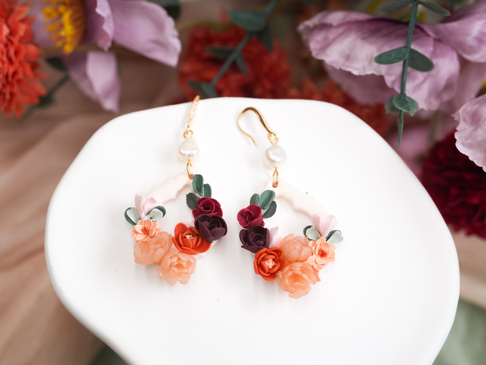 Sarah Arabesque Hoopla Bouquet Pearl Statement Earrings