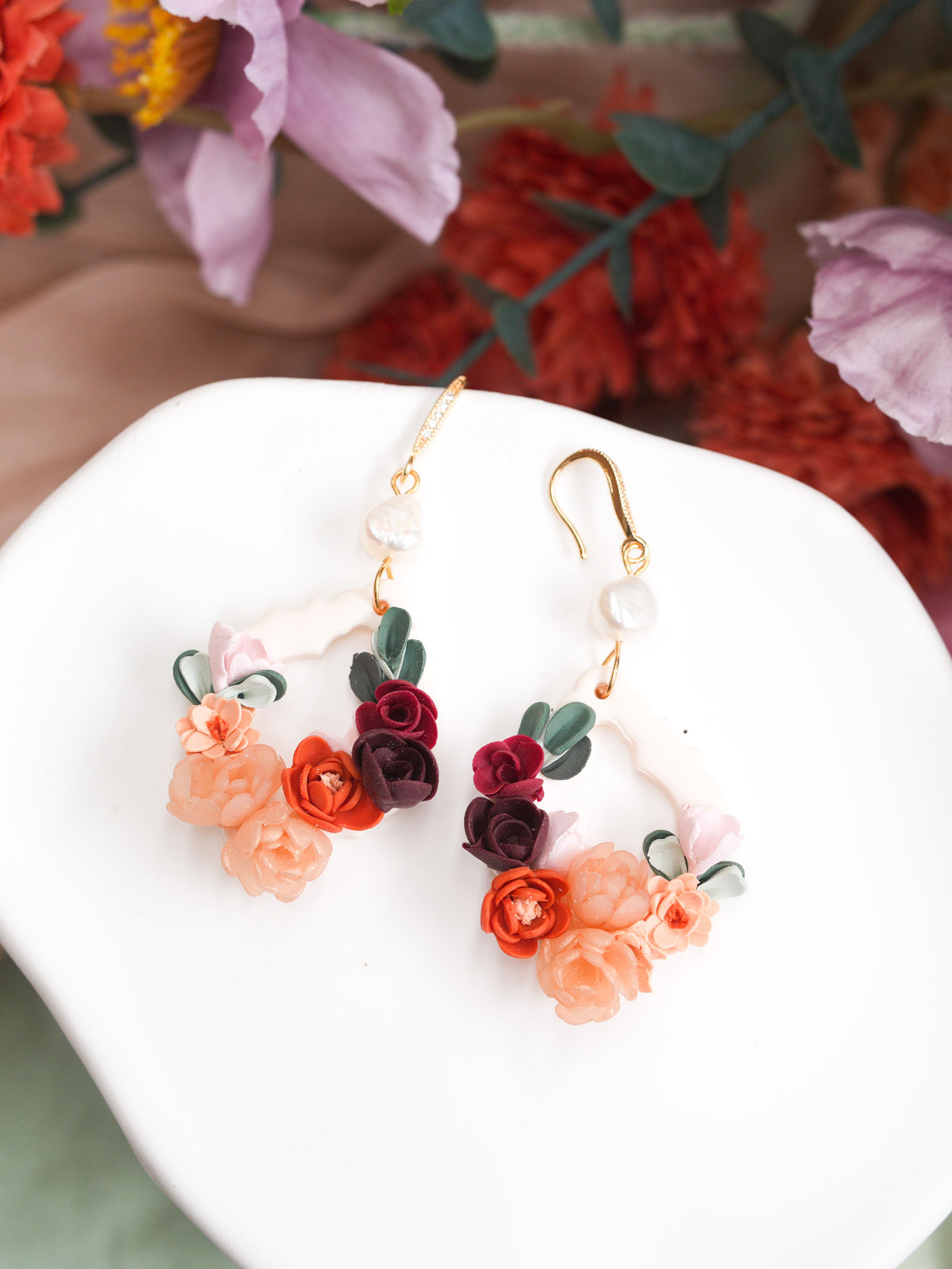 Sarah Arabesque Hoopla Bouquet Pearl Statement Earrings