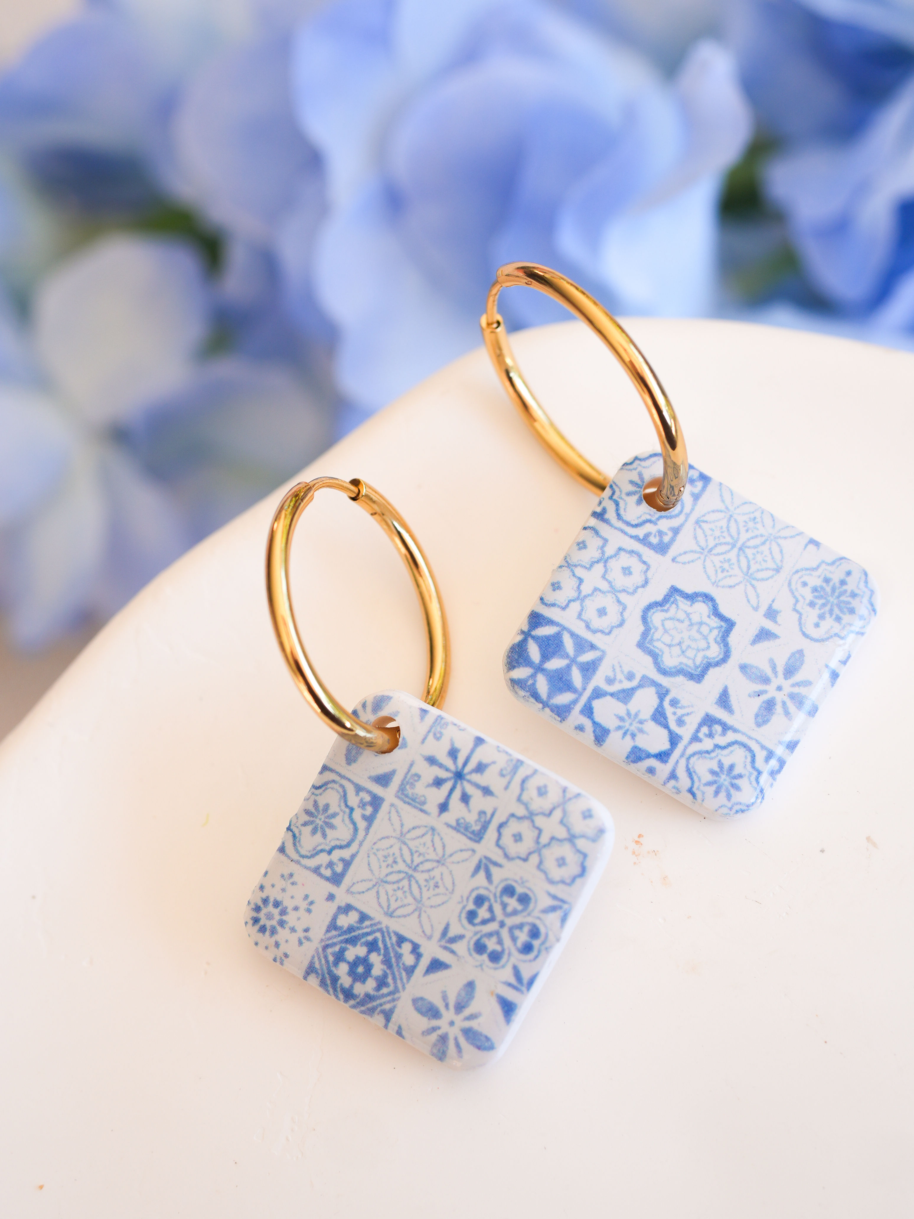 Limited Edition Blue & White Polymer Clay Hoop Earrings | Choose Your Style