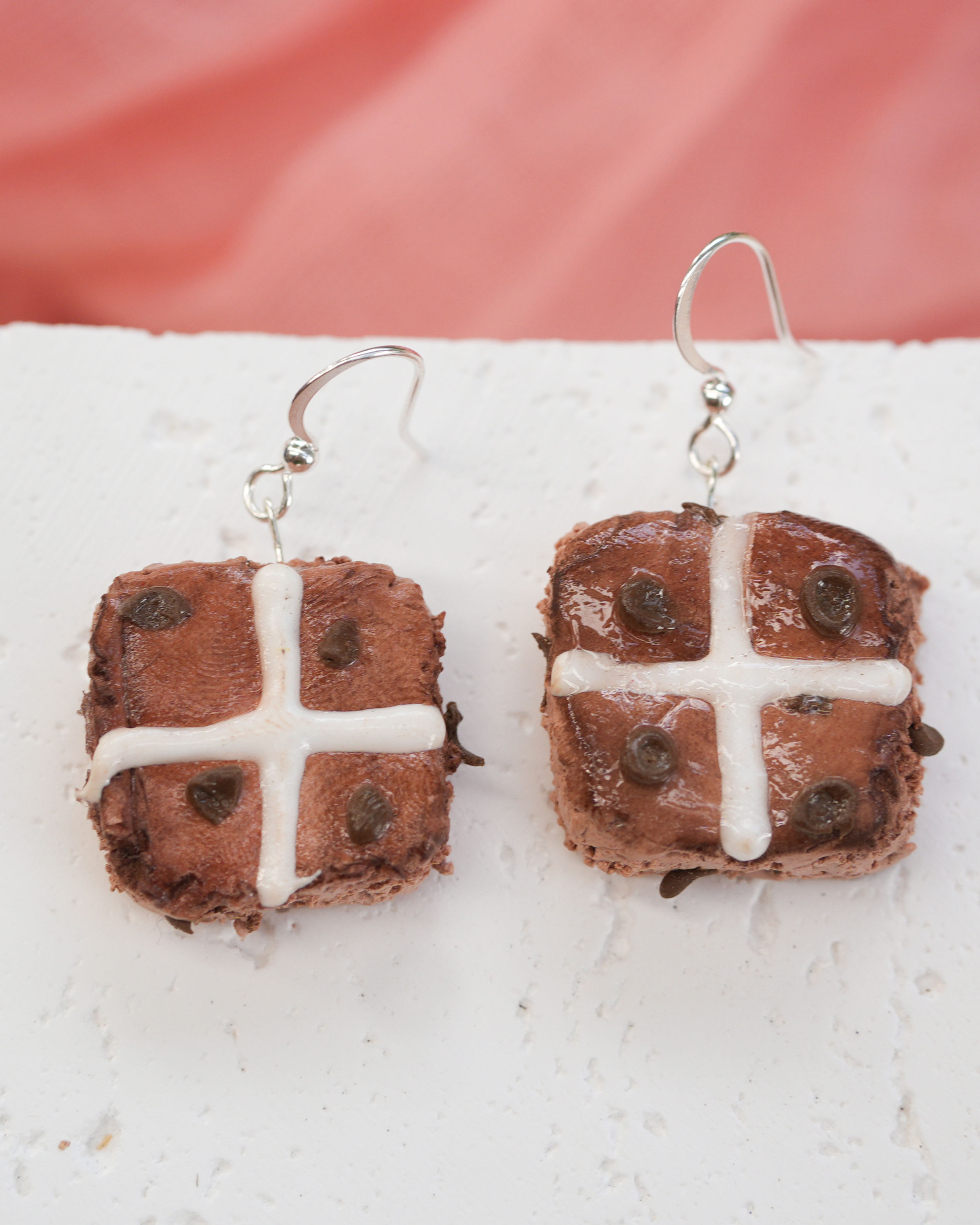 Hot Cross Buns 3D Dangle Earrings: Gold or Silver Dangles