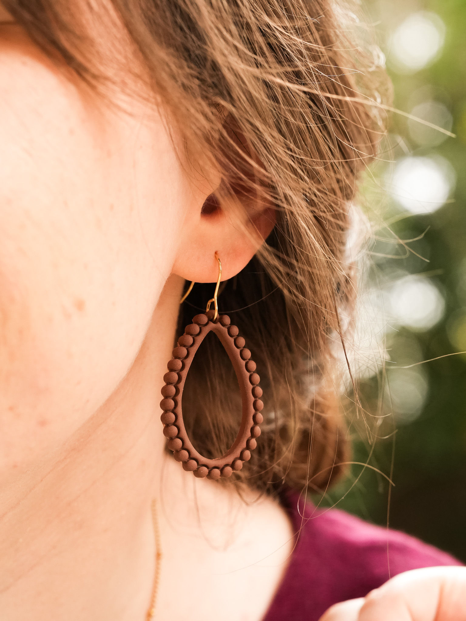 Chocoloate Brown Bubble Teardrop Hoopla Everday Dangle Earrings
