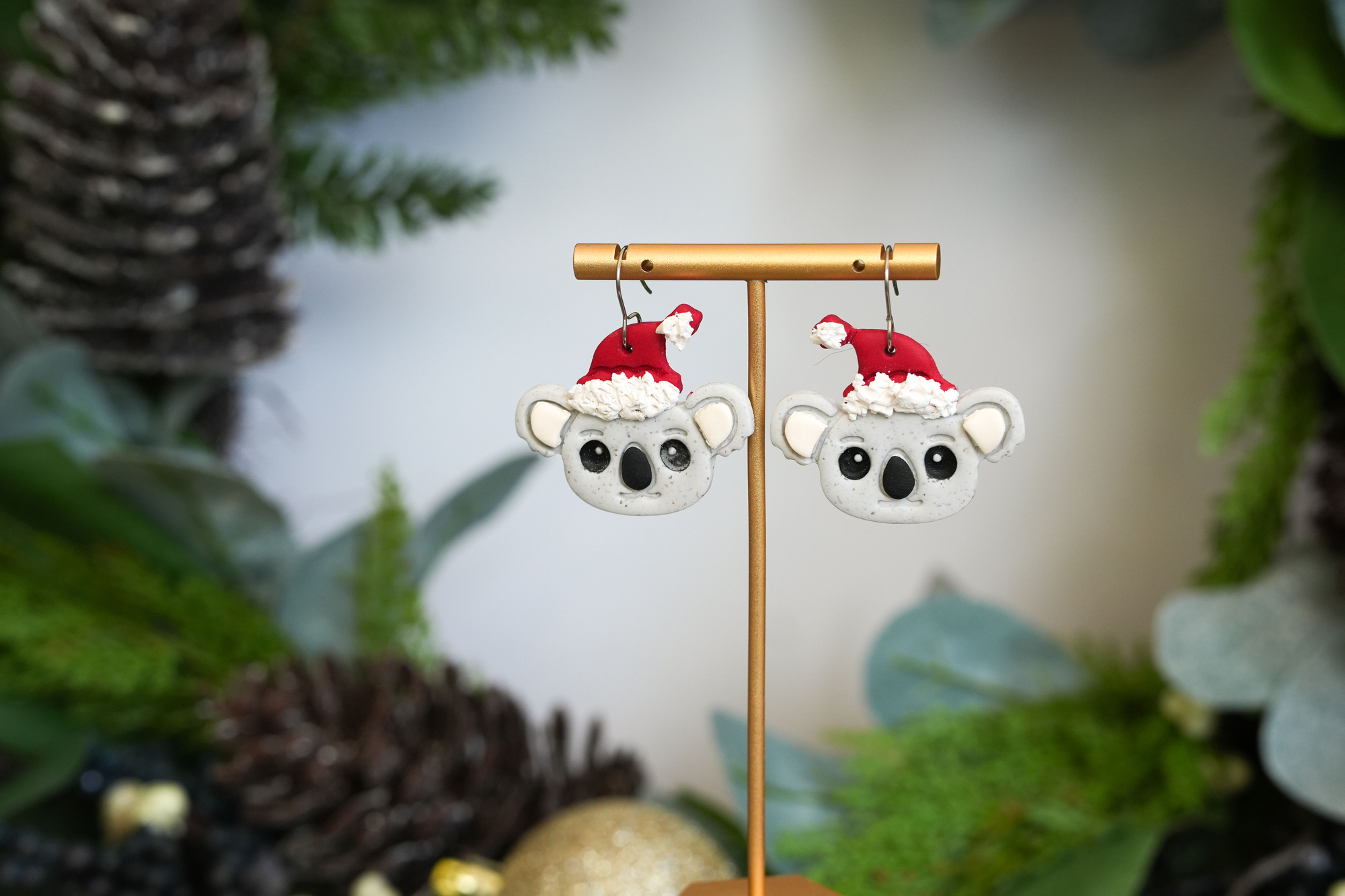 Christmas Koala Aussie Christmas Dangle Earrings with Christmas Hats