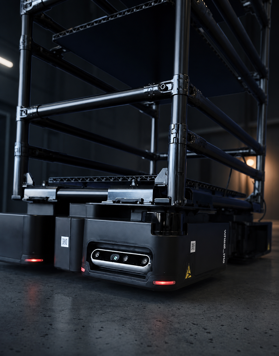 Wheel.me autonomous mobility system moving an industrial rack