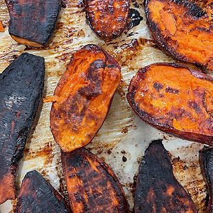 Halves roasted sweet potato