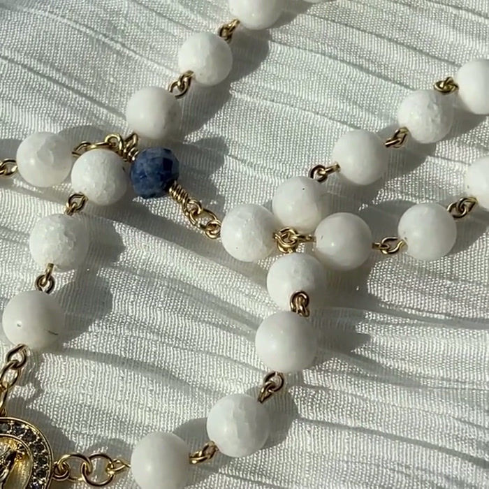 Thumbnail: Catholic 5-decade rosary inspired by Mother Teresa with white and blue elegant beads